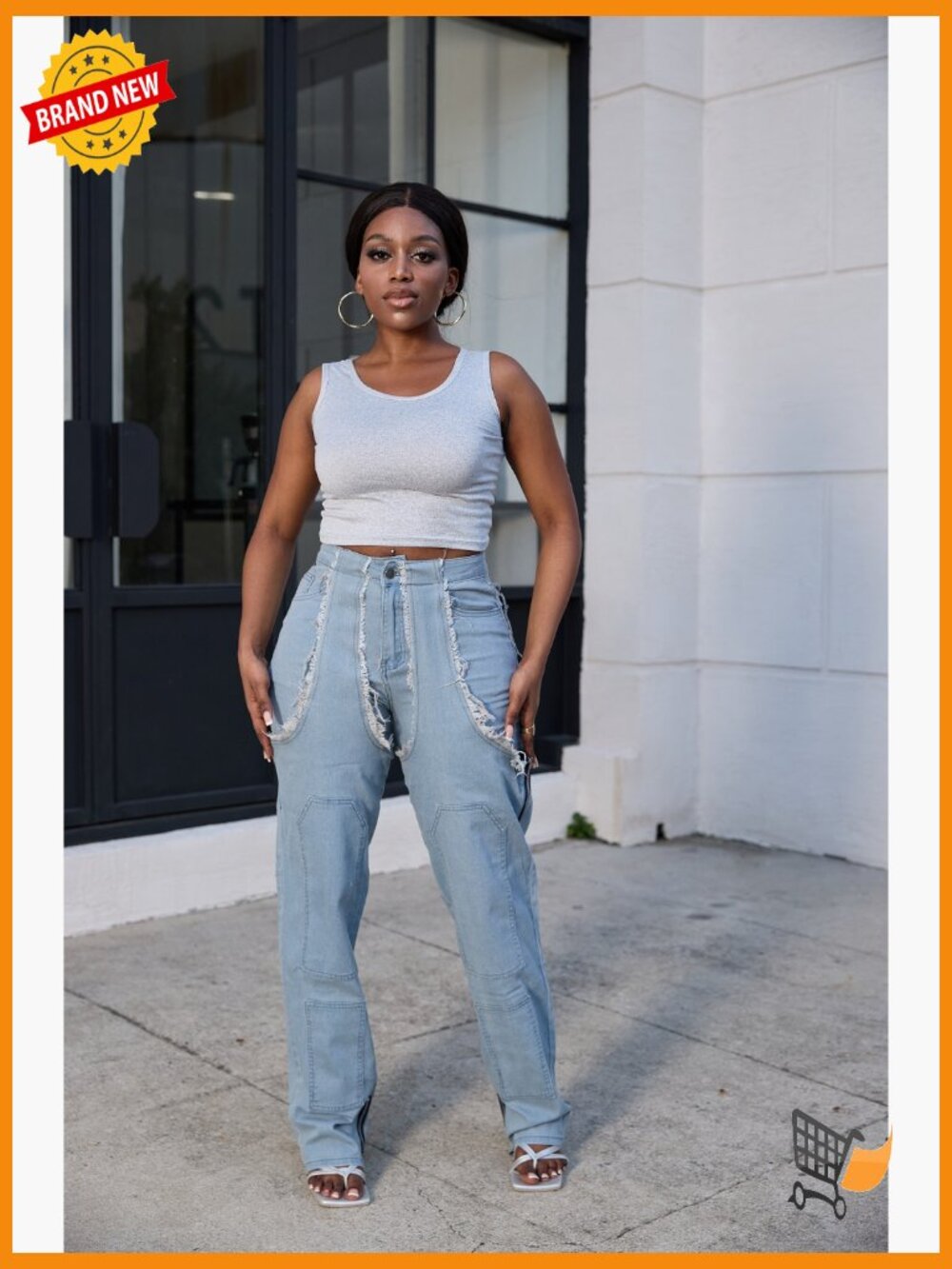 Baggy High Rise Wide Leg Jeans with Pockets Streetwear Y2K Stretchy - Picture 6 of 7
